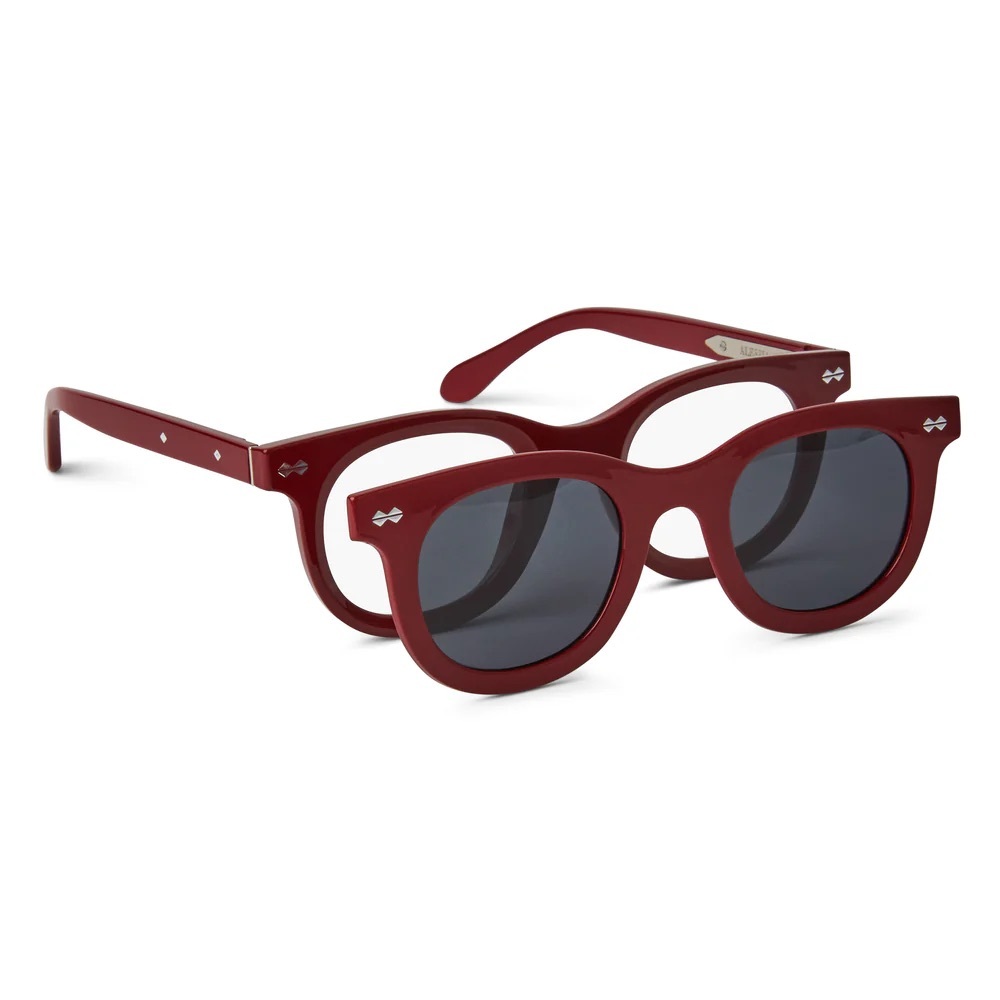 Alessia Red sunglasses & blue light round retro look duo uses optical quality